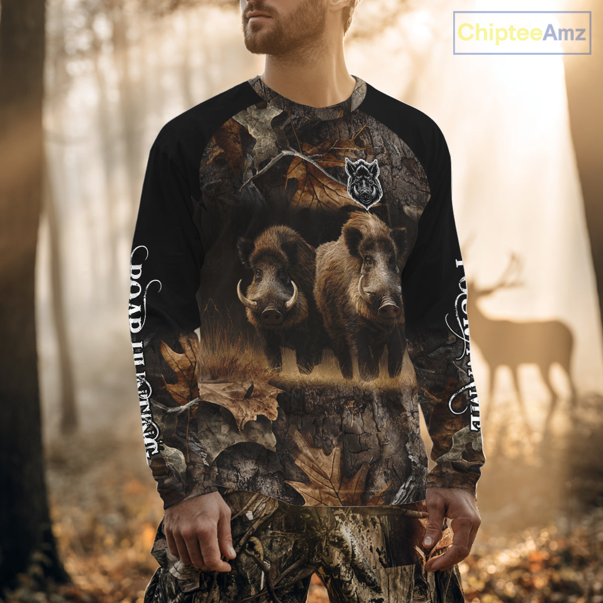 Wild Boar Hunting Forest Camouflage 3D Custom Name Shirts, Boar Hunting Gift Ideas for Hunters NBT224