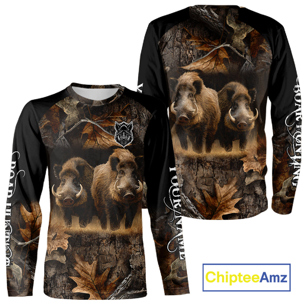 Wild Boar Hunting Forest Camouflage 3D Custom Name Shirts, Boar Hunting Gift Ideas for Hunters NBT224