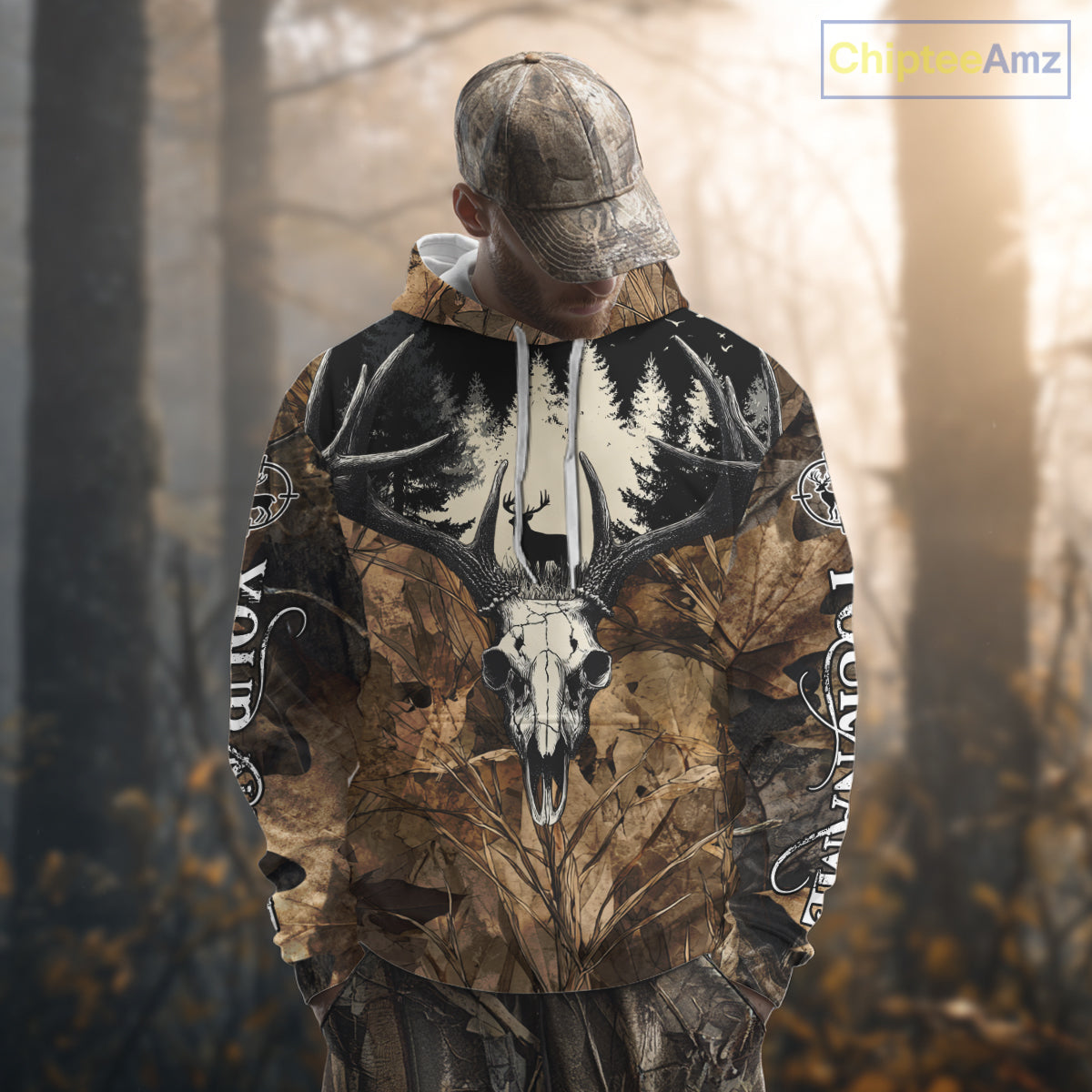 Personalized Deer Hunting Camo with Deer Skull 3D Printing Shirts Hunting Gift for Hunter NBT290