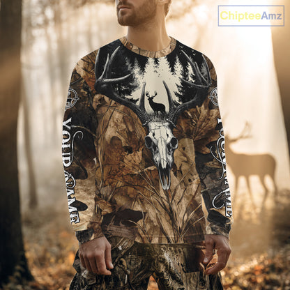 Personalized Deer Hunting Camo with Deer Skull 3D Printing Shirts Hunting Gift for Hunter NBT290