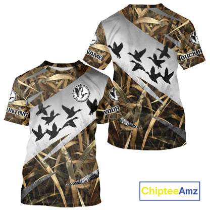 Duck Hunting Mallard Duck Waterfowl Custom Name 3D All Over Print Shirt, Hunting Gifts for Men NBT295