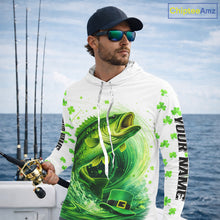 Load image into Gallery viewer, Personalized St Patrick's Day Shirts Largemouth Bass Fishing Long Sleeve Hooded, Custom Bass Fishing Jerseys NBT383
