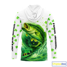 Load image into Gallery viewer, Personalized St Patrick's Day Shirts Largemouth Bass Fishing Long Sleeve Hooded, Custom Bass Fishing Jerseys NBT383
