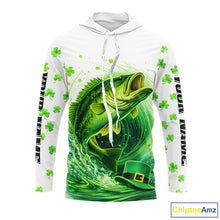 Load image into Gallery viewer, Personalized St Patrick's Day Shirts Largemouth Bass Fishing Long Sleeve Hooded, Custom Bass Fishing Jerseys NBT383