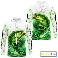 Load image into Gallery viewer, Personalized St Patrick's Day Shirts Largemouth Bass Fishing Long Sleeve Hooded, Custom Bass Fishing Jerseys NBT383