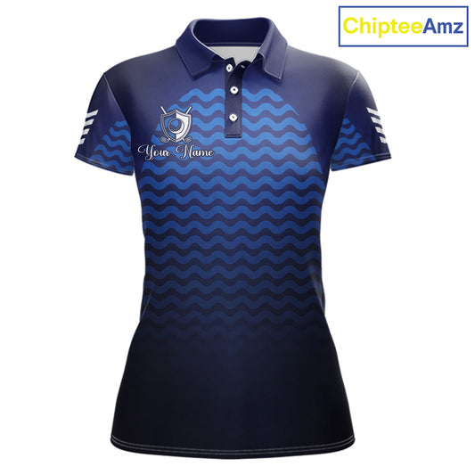 Personalized Golf Polo Shirt For Womens Custom Blue Camo Golf Attire For Women, Golf Gifts For Ladies NBT537