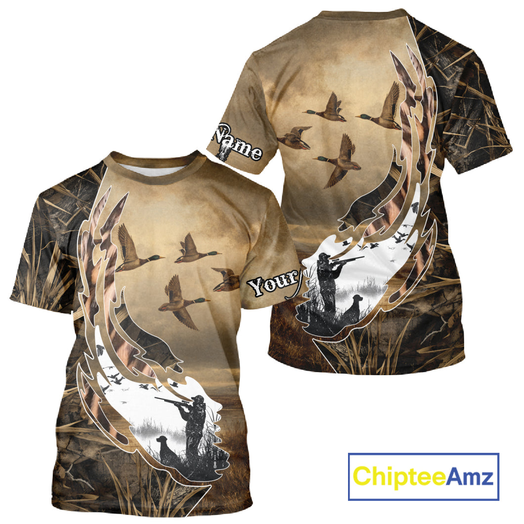 Duck Hunting Brown Grass Camo 3D All Over Printing Custom Name Shirts, Duck Hunting Gifts NBT168
