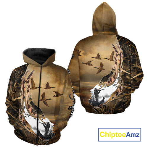 Duck Hunting Brown Grass Camo 3D All Over Printing Custom Name Shirts, Duck Hunting Gifts NBT168