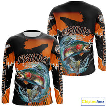Load image into Gallery viewer, Rainbow Trout Fishing Custom Orange Long Sleeve Fishing Shirts, Trout Tournament Fishing Jerseys NBT343