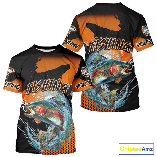 Rainbow Trout Fishing Custom Orange Fishing Shirts, Trout Tournament Fishing Jerseys NBT343