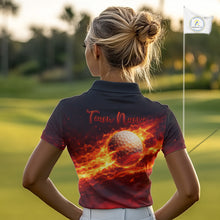 Load image into Gallery viewer, Womens Golf Polo Shirts Golf Ball Fire Custom Name, Golf  Shirts For Women, Ladies Golf Top NBT548