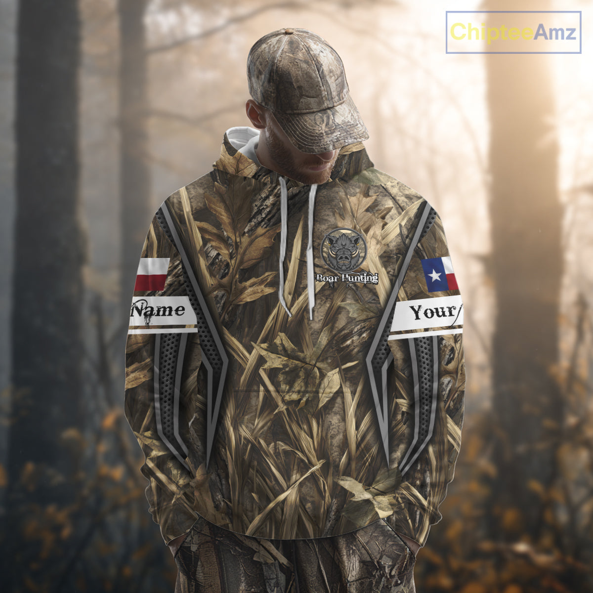 Texas Flag Wild Boar Hunting Camo Custom Name Shirts, TX Hog Hunting Shirt for Hunter NBT174