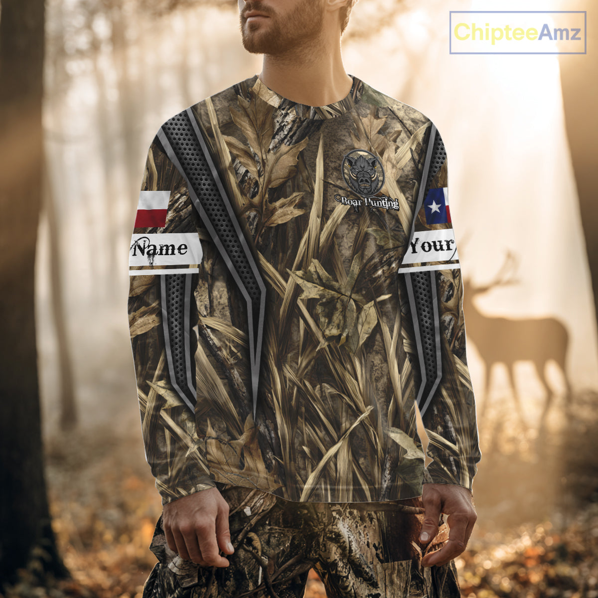 Texas Flag Wild Boar Hunting Camo Custom Name Shirts, TX Hog Hunting Shirt for Hunter NBT174