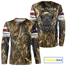 Load image into Gallery viewer, Texas Flag Wild Boar Hunting Camo Custom Name Shirts, TX Hog Hunting Shirt for Hunter NBT174