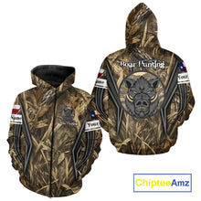 Load image into Gallery viewer, Texas Flag Wild Boar Hunting Camo Custom Name Shirts, TX Hog Hunting Shirt for Hunter NBT174