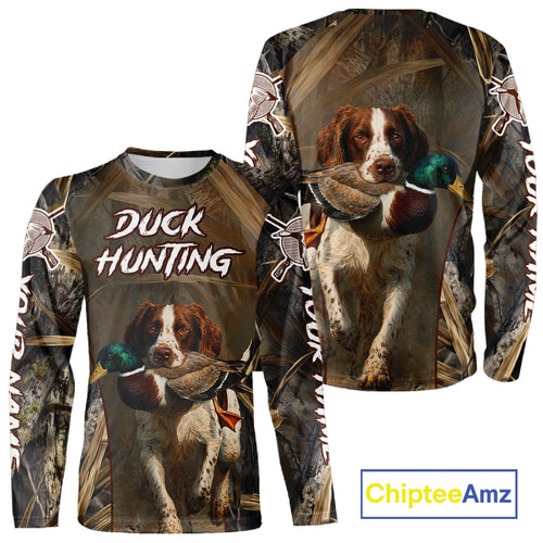 Brittany Dog Mallard Duck Hunting 3D Custom Name Shirts for Men, Hunting Gifts for Hunters NBT254