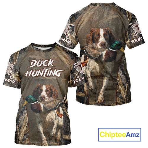 Brittany Dog Mallard Duck Hunting 3D Custom Name Shirts for Men, Hunting Gifts for Hunters NBT254
