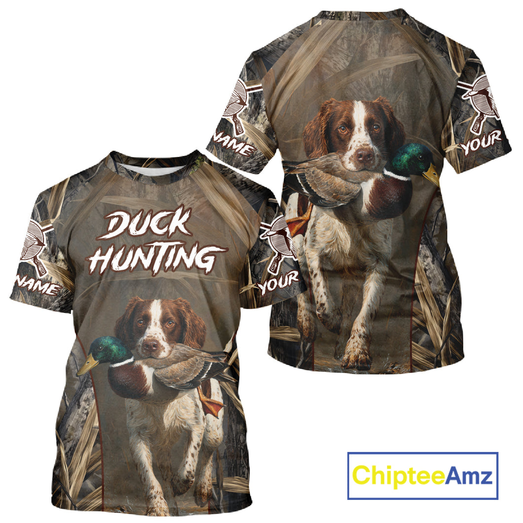 Brittany Dog Mallard Duck Hunting 3D Custom Name Shirts for Men, Hunting Gifts for Hunters NBT254