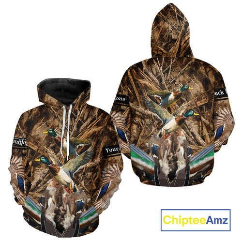 Personalized Mallard Duck Hunting Camo 3D All Over Print Custom Name Shirts, Hunting Gifts NBT181