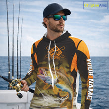 Load image into Gallery viewer, Personalized Walleye Long Sleeve Hooded Fishing Shirts Orange Camouflage, Walleye Fishing Shirts NBT395