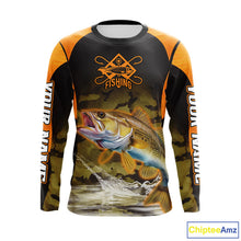 Load image into Gallery viewer, Personalized Walleye Long Sleeve Fishing Shirts Orange Camouflage, Walleye Fishing Shirts NBT395