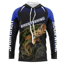 Load image into Gallery viewer, Largemouth Bass Fishing Hood UV Protection Blue Custom Name Shirts, Bass Fishing Team Jerseys  NBT357