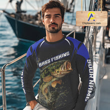 Load image into Gallery viewer, Custom Largemouth Bass Fishing Blue Custom Name Long Sleeve Jerseys, Bass Fishing Tournament Shirts NBT357