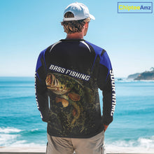 Load image into Gallery viewer, Custom Largemouth Bass Fishing Blue Custom Name Long Sleeve Jerseys, Bass Fishing Tournament Shirts NBT357