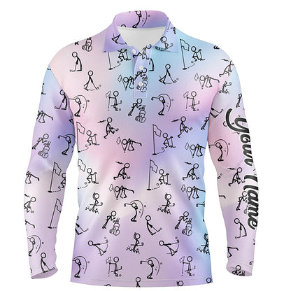 Rainbow Gradient Stick Figures Playing Golf Mens Polo Shirt Custom Golf Tops For Men Golf Gifts LDT1044