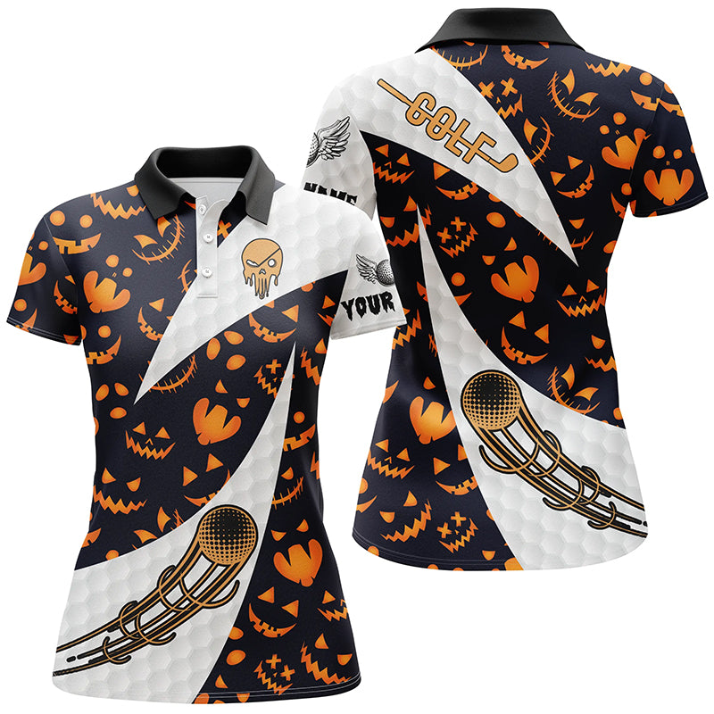 Halloween Womens Golf Polo Shirt Custom Pumpkin Face Pattern Golf Shirts For Women Golf Gifts LDT0555