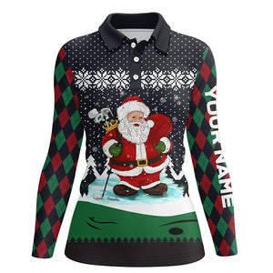 Golf Santa Argyle Pattern Christmas Golf Polo Shirts Custom Golf Shirts For Women Golf Gifts LDT0852