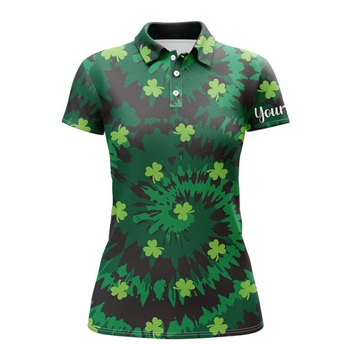 Tie Dye Womens Golf Polo Shirt Green Clover St Patrick Day Custom Golf Shirts Golfing Gifts LDT1254