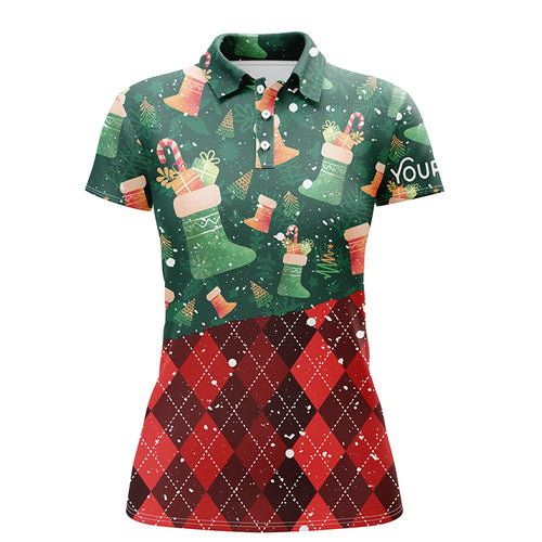 Christmas Socks Green Red Argyle Pattern Golf Polos Winter Golf Shirts For Women Golf Gifts LDT0579