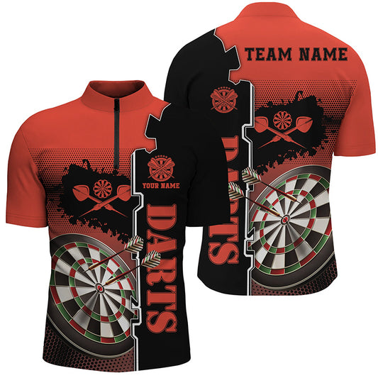 Personalized Red Black Mens Darts Quarter Zip Shirt Custom Darts Shirt For Men Dart Jersey LDT1294