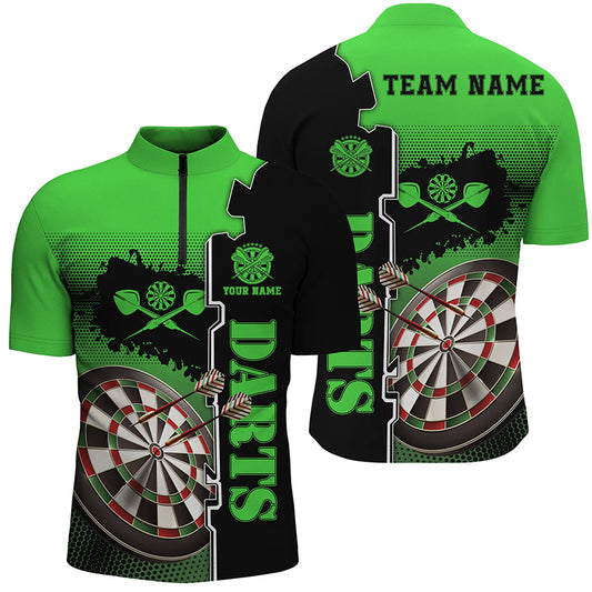 Personalized Green Black Darts Quarter Zip Shirt Custom Darts Shirt For Men Darts Jersey LDT1296