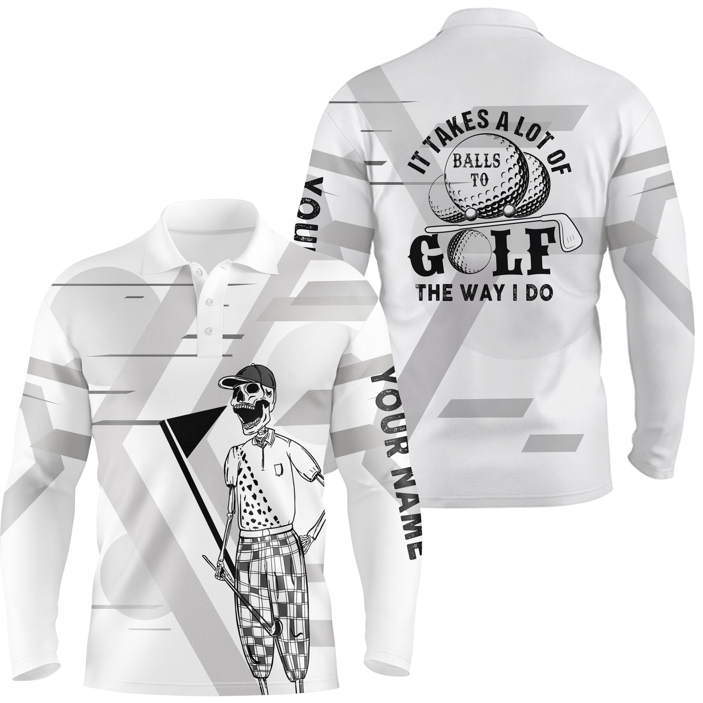 Mens Black & White Skull Golf Polo Shirts Custom Name Crazy Polo Golf Gifts For Men LDT0294