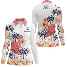 Load image into Gallery viewer, Womens Pink Tropical Golf Polo Shirts, Personalized Flamingo Golf Shirts For Women, Golf Gifts LDT0098