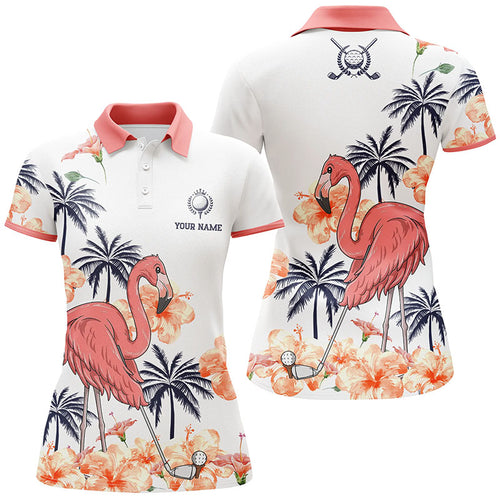 Womens Pink Tropical Golf Polo Shirts, Personalized Flamingo Golf Shirts For Women, Golf Gifts LDT0098