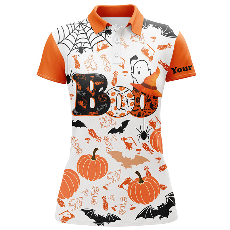 Boo Halloween Golf Pattern Orange Polo Shirt Custom Funny Golf Shirts For Women Golf Gifts LDT0345