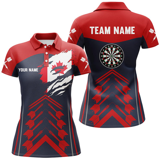 Navy Red Canada Flag Darts Polo Shirt Custom Patriotic Darts Shirt For Women Dart Jerseys LDT1391