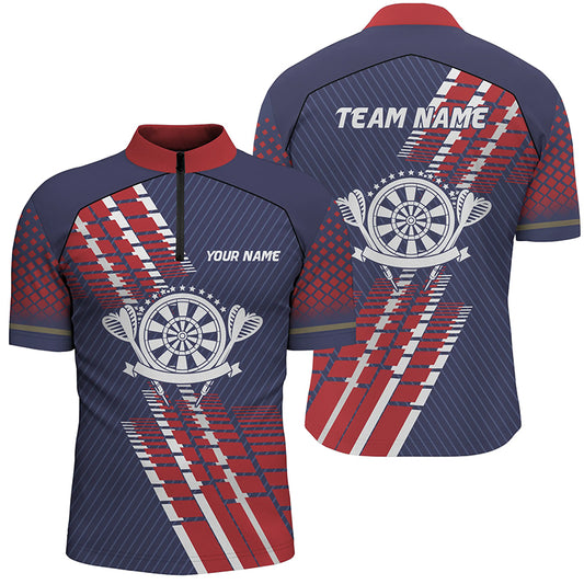 Personalized Navy Blue Red Geometric Pattern Darts Quarter-Zip Shirts Darts Jersey For Men LDT0400