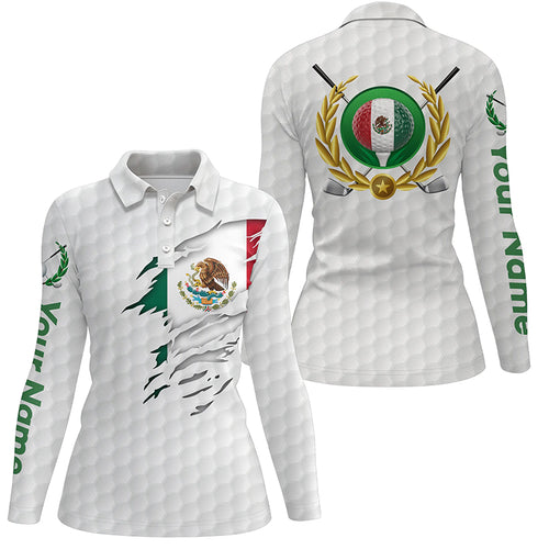 Mexican Flag White Golf Pattern Polo Shirt Patriotic Golf Shirt For Women Mexico Golf Gifts LDT0430
