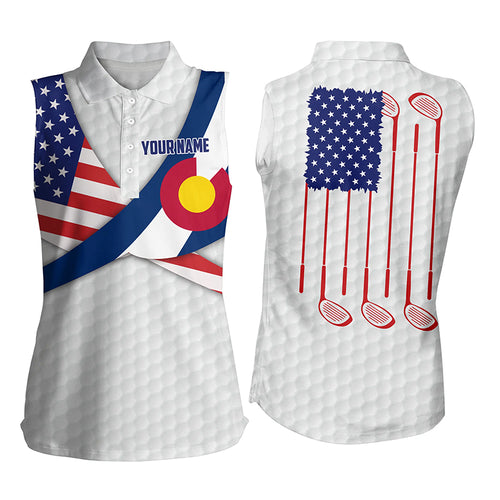 Colorado Flag White Golf Pattern Womens Sleeveless Polo Shirt Patriotic Golf Tops For Women Golf Gift LDT0784