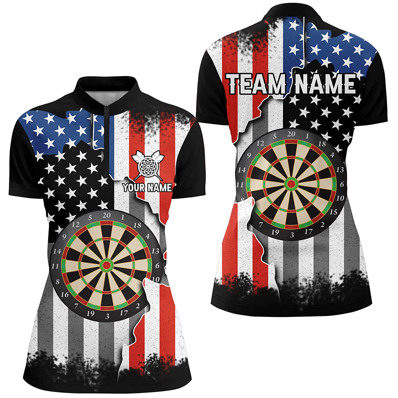 Ripped Us Flag Darts Quarter Zip Shirt Custom Patriotic Darts Shirt For Women Dart Jerseys LDT1438