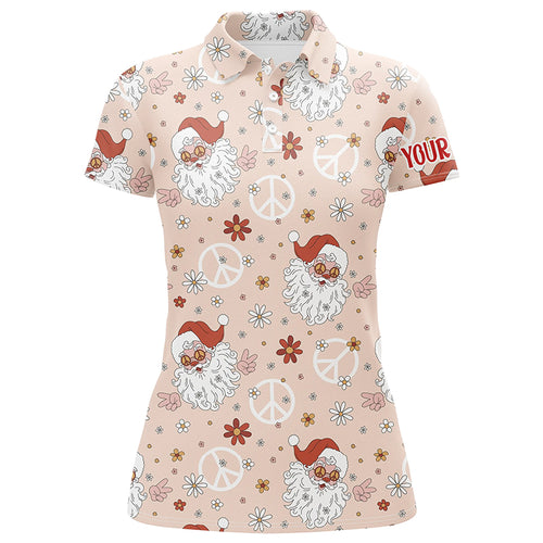 Hippie Santa Floral Christmas Golf Polo Shirt Custom Funny Cute Womens Golf Tops Golf Gifts LDT0837