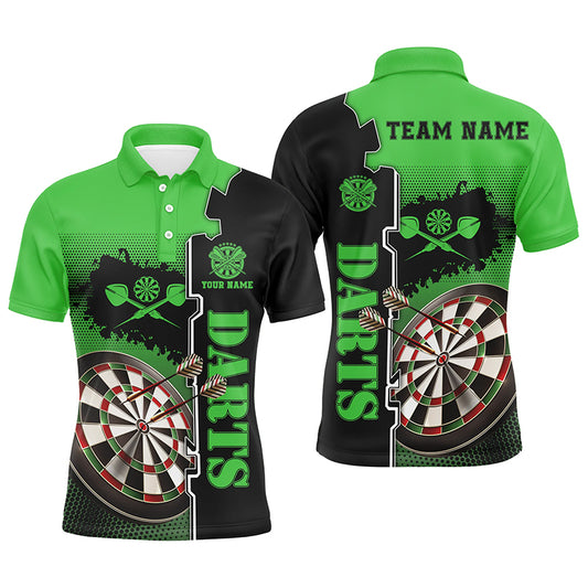 Personalized Green Black Mens Darts Polo Shirt Custom Darts Shirt For Men Darts Jersey LDT1448
