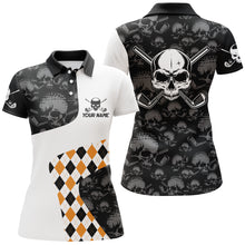 Load image into Gallery viewer, Halloween Orange Argyle Pattern Golf Polo Shirt Skull Golf Shirts For Women Crazy Golf Gifts LDT0545