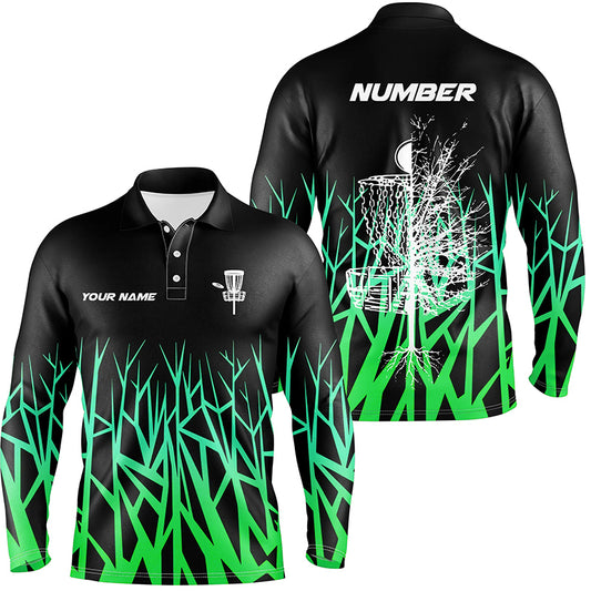 Personalized Disc Golf Basket Tree Green Gradient Mens Polo Shirt Disc Golf Shirts For Men Golf gifts LDT1059