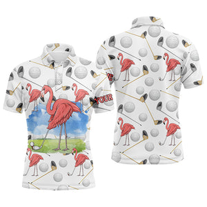 Flamingo Golfer Polo Shirt Pink Flamingo Golf Shirts For Men Funny Golf Shirts Golf Gifts LDT0554