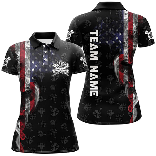 Smoky American Flag Darts Polo Shirt Custom Patriotic Dart Shirts For Women Dart Jersey LDT1065